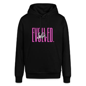 She Evolved Feminist - Stanley/Stella Unisex Hoodie SOUNDER - Schwarz - Vorne - Alina (178cm) & Michal (187cm)