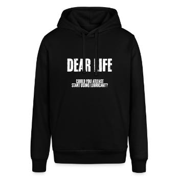 Humorous Dear Life Could You At Least Start Using - Stanley/Stella Unisex Hoodie SOUNDER - Schwarz - Vorne - Alina (178cm) & Michal (187cm)