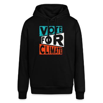Climate change slogan: VOTE FOR CLIMATE - Stanley/Stella SOUNDER Unisex Hoodie - black - Front - Alina (178cm) & Michal (187cm)