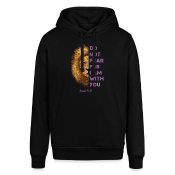 Relgiöses Zitat Löwe - Stanley/Stella Unisex Hoodie SOUNDER - Schwarz - Vorne - Alina (178cm) & Michal (187cm)