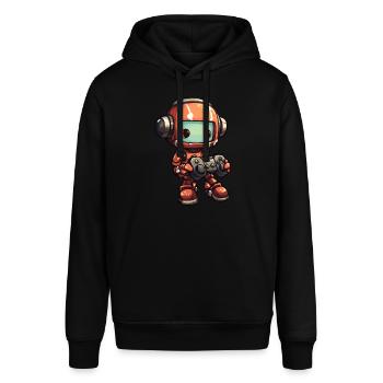 Netter Roboterspieler Lustiger Gaming -Roboter - Stanley/Stella Unisex Hoodie SOUNDER - Schwarz - Vorne - Alina (178cm) & Michal (187cm)