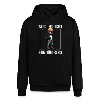 Ganz Dünnes Eis Freundchen Lustiger Teddy Bear - Stanley/Stella Unisex Hoodie SOUNDER - Schwarz - Vorne - Alina (178cm) & Michal (187cm)