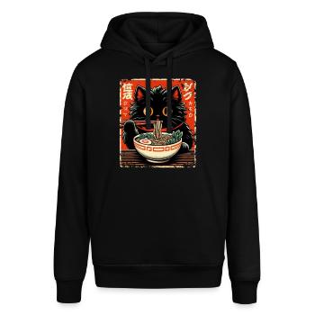 Cat Ramen Nudel Anime Japanische Katze Kätzchen - Stanley/Stella Unisex Hoodie SOUNDER - Schwarz - Vorne - Alina (178cm) & Michal (187cm)