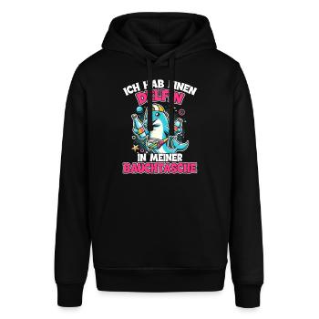 Delfin in meiner Bauchtasche Lustige Mallorca - Stanley/Stella Unisex Hoodie SOUNDER - Schwarz - Vorne - Alina (178cm) & Michal (187cm)