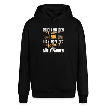 Der König will Gülle mit Traktor fahren ihr Narren - Stanley/Stella Unisex Hoodie SOUNDER - Schwarz - Vorne - Alina (178cm) & Michal (187cm)