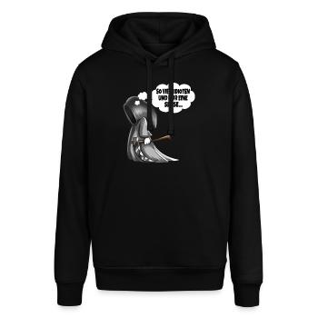 So viele Idioten und nur eine Sense Sensenmann - Stanley/Stella Unisex Hoodie SOUNDER - Schwarz - Vorne - Alina (178cm) & Michal (187cm)