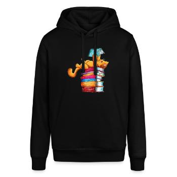 Katzen Bücher Zeitung Leser Leserin Outfit - Stanley/Stella Unisex Hoodie SOUNDER - Schwarz - Vorne - Alina (178cm) & Michal (187cm)