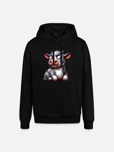 Funny skeptical cartoon cow bull - Stanley/Stella SOUNDER Unisex Hoodie - black