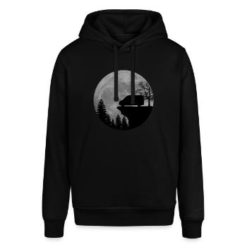 Camper Van, Kastenwagen, Wohnmobil, Mond - Stanley/Stella Unisex Hoodie SOUNDER - Schwarz - Vorne - Alina (178cm) & Michal (187cm)