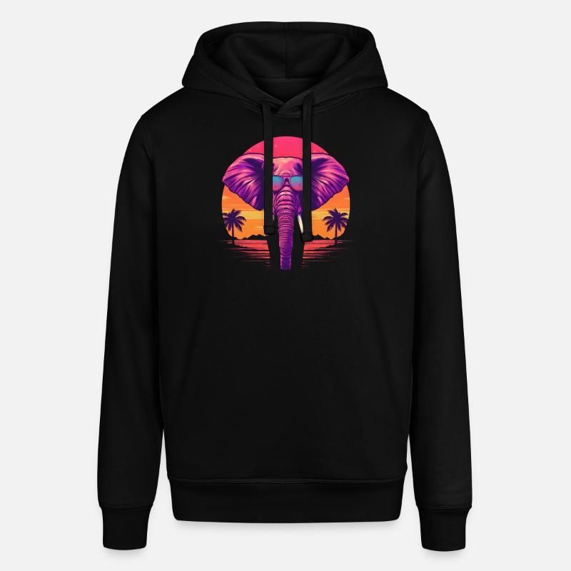 Synthwave Elephant Sunset - Stanley/Stella Unisex Hoodie SOUNDER - Schwarz