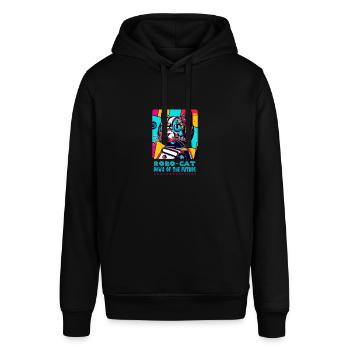 Der futuristische Katzenprint von Robot Cat - Stanley/Stella Unisex Hoodie SOUNDER - Schwarz - Vorne - Alina (178cm) & Michal (187cm)