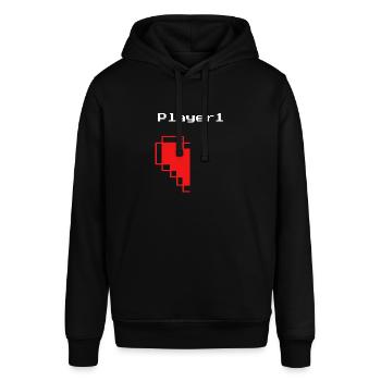 Player 1 / Player 2 Gamer Gaming Partnerlook - Stanley/Stella Unisex Hoodie SOUNDER - Schwarz - Vorne - Alina (178cm) & Michal (187cm)