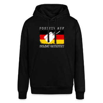 Fallschirmjäger Soldat Spruch Feldjäger - Stanley/Stella Unisex Hoodie SOUNDER - Schwarz - Vorne - Alina (178cm) & Michal (187cm)