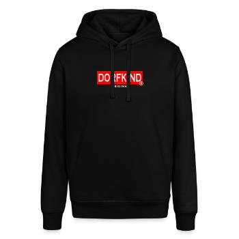 DORFKIND Original - Wir vom Dorf und stolz darauf - Stanley/Stella Unisex Hoodie SOUNDER - Schwarz - Vorne - Alina (178cm) & Michal (187cm)