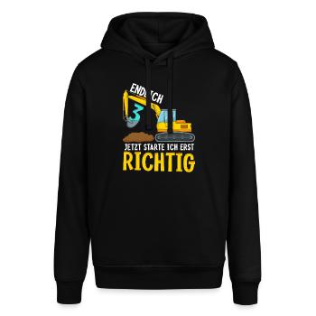 3. Geburtstag Bagger deko ich bin Endlich 3 Jahre - Stanley/Stella Unisex Hoodie SOUNDER - Schwarz - Vorne - Alina (178cm) & Michal (187cm)