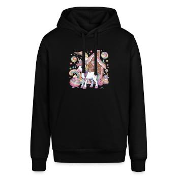 Magisches Einhorn und Lebkuchenhaus mit - Stanley/Stella Unisex Hoodie SOUNDER - Schwarz - Vorne - Alina (178cm) & Michal (187cm)