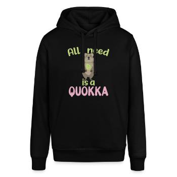 All I need is a Quokka / Grinsendes Quokka - Stanley/Stella Unisex Hoodie SOUNDER - Schwarz - Vorne - Alina (178cm) & Michal (187cm)