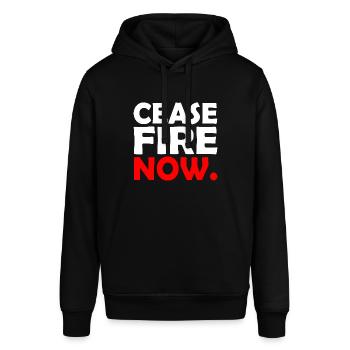 Ceasefire now - Stanley/Stella Unisex Hoodie SOUNDER - Schwarz - Vorne - Alina (178cm) & Michal (187cm)