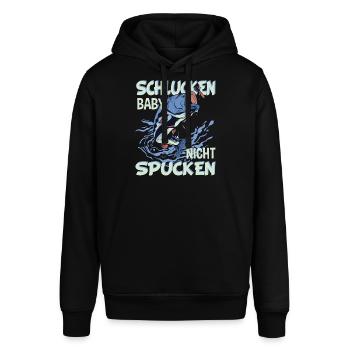 Angler Fischer - Schlucken Baby nicht Spucken - Stanley/Stella Unisex Hoodie SOUNDER - Schwarz - Vorne - Alina (178cm) & Michal (187cm)