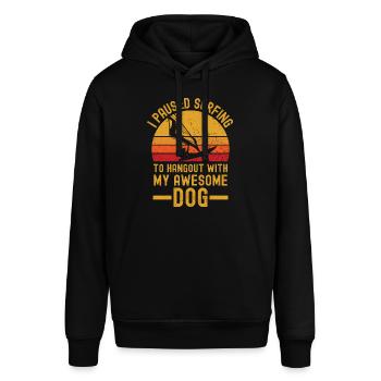 Windsurfen und Hund retro vintage - Stanley/Stella Unisex Hoodie SOUNDER - Schwarz - Vorne - Alina (178cm) & Michal (187cm)
