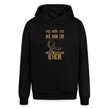 Verwöhnte Hühner legen bessere Eier - Stanley/Stella Unisex Hoodie SOUNDER - Schwarz - Vorne - Alina (178cm) & Michal (187cm)