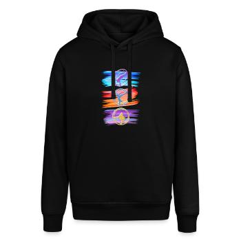 Farbenfrohes Rhönrad mit Rhönradturnerin - Stanley/Stella Unisex Hoodie SOUNDER - Schwarz - Vorne - Alina (178cm) & Michal (187cm)