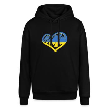 Liebe Ukraine Flagge von ganzem Herzen mit Ukrainern - Stanley/Stella Unisex Hoodie SOUNDER - Schwarz - Vorne - Alina (178cm) & Michal (187cm)