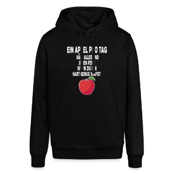 ein Apfel am Tag Spruch - Stanley/Stella Unisex Hoodie SOUNDER - Schwarz - Vorne - Alina (178cm) & Michal (187cm)