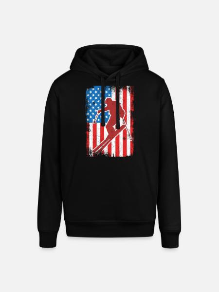 USA Patriotic Skier - Stanley/Stella SOUNDER Unisex Hoodie - black