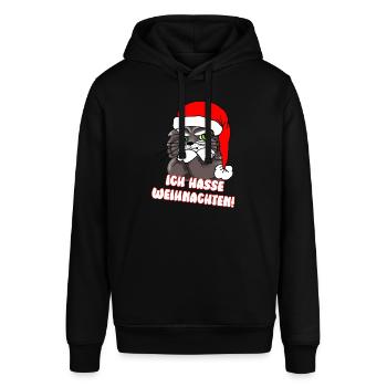 Comicstyle Katzenmotiv - Weihnachten ohne mich - Stanley/Stella Unisex Hoodie SOUNDER - Schwarz - Vorne - Alina (178cm) & Michal (187cm)