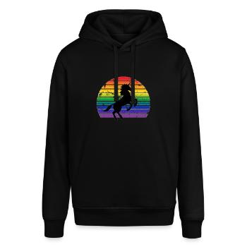 Retro Sonne Einhorn Farbe - Stanley/Stella Unisex Hoodie SOUNDER - Schwarz - Vorne - Alina (178cm) & Michal (187cm)