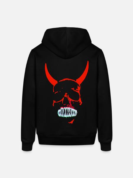 Red Demon Skull Neon - Stanley/Stella SOUNDER Unisex Hoodie - black