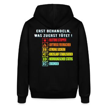 112 ABC Schema,RTW Notfallsanitäter,Shirt deutsch - Stanley/Stella Unisex Hoodie SOUNDER - Schwarz - Hinten - Alina (178cm)
