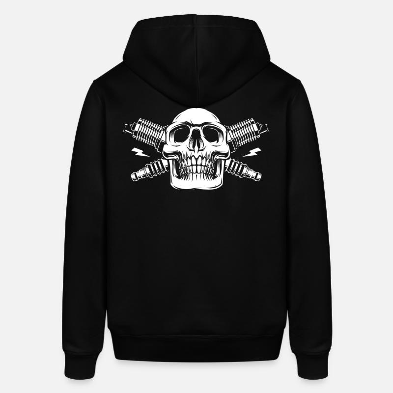 skull with spark plug - Stanley/Stella SOUNDER Unisex Hoodie - black