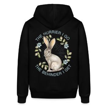 Rabbit, rabbit-hare, funny saying by Lewis-Carroll - Stanley/Stella SOUNDER Unisex Hoodie - black - Back - Alina (178cm)