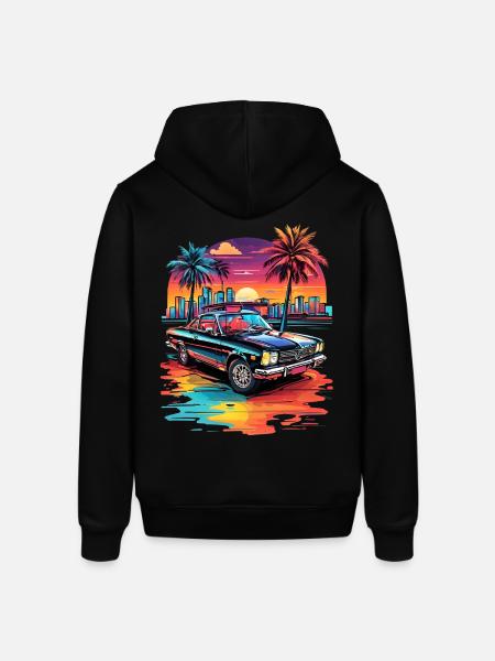 Retro Car Cruiser at Sunset - Stanley/Stella SOUNDER Unisex Hoodie - black