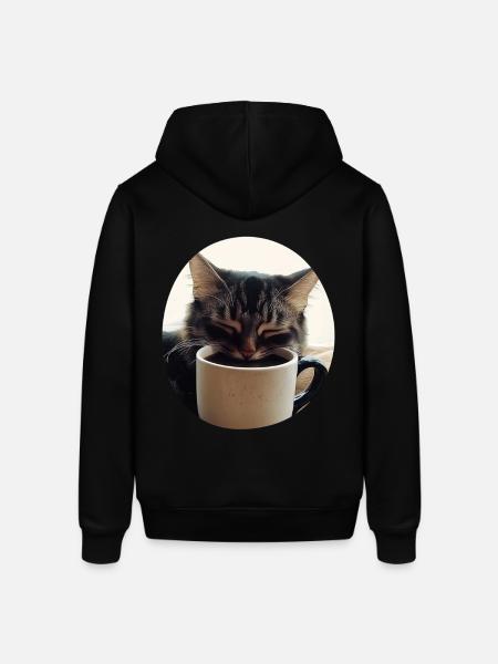 Sleeping cat with coffee cup - Stanley/Stella SOUNDER Unisex Hoodie - black