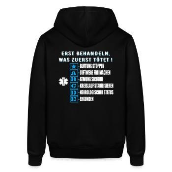 112 ABCDE Schema, Notfallsanitäter, Rettungsdienst - Stanley/Stella Unisex Hoodie SOUNDER - Schwarz - Hinten - Alina (178cm)