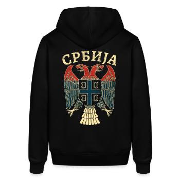 Serbien Wappen Kyrillisch - Stanley/Stella Unisex Hoodie SOUNDER - Schwarz - Hinten - Alina (178cm)