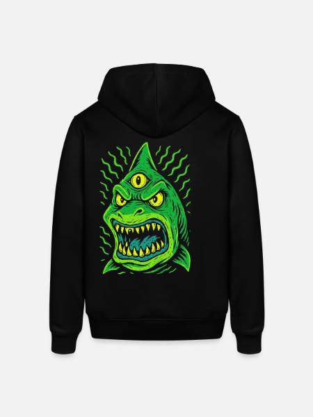 Three-eyed neon shark with fangs - Stanley/Stella SOUNDER Unisex Hoodie - black