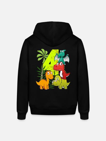 4-jarige jarige vier 4. Dino T-Rex - Stanley/Stella Uniseks biologische hoodie SOUNDER - zwart