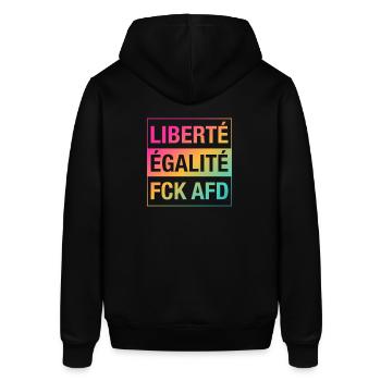 Liberté Égalité FCK AFD Shirt - Stanley/Stella Unisex Hoodie SOUNDER - Schwarz - Hinten - Alina (178cm)