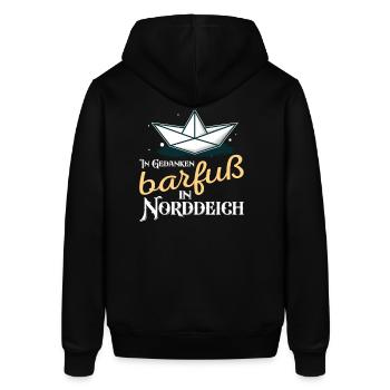 In Gedanken barfuß in Norddeich Nordsee Küste - Stanley/Stella Unisex Hoodie SOUNDER - Schwarz - Hinten - Alina (178cm)