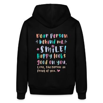 Liebe Person hinter mir, Lächle, Glücklich steht - Stanley/Stella Unisex Hoodie SOUNDER - Schwarz - Hinten - Alina (178cm)