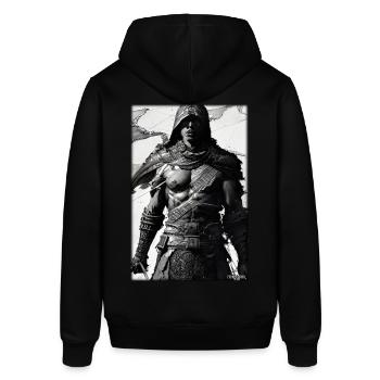 Krieger Schwert Vintage Schwarz Weiß 2 - Stanley/Stella Unisex Hoodie SOUNDER - Schwarz - Hinten - Alina (178cm)