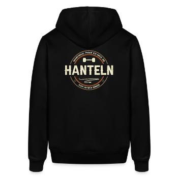 Hanteln Spruch Muskelaufbau - Stanley/Stella Unisex Hoodie SOUNDER - Schwarz - Hinten - Alina (178cm)