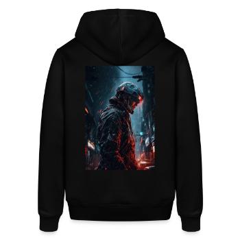 Neon Cyber Future Warrior #4 - Stanley/Stella Unisex Hoodie SOUNDER - Schwarz - Hinten - Alina (178cm)