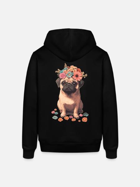 Mops mit Blumen - Stanley/Stella Unisex Hoodie SOUNDER - Schwarz