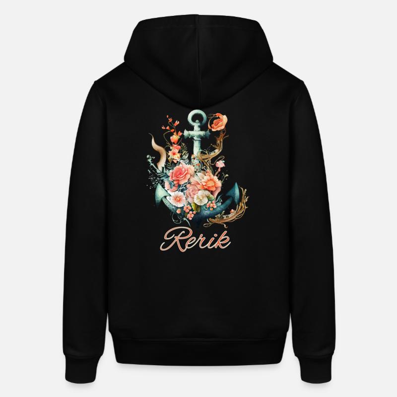 Ancre Rerik avec fleurs - Sweat à capuche SOUNDER Stanley/Stella Unisexe - noir