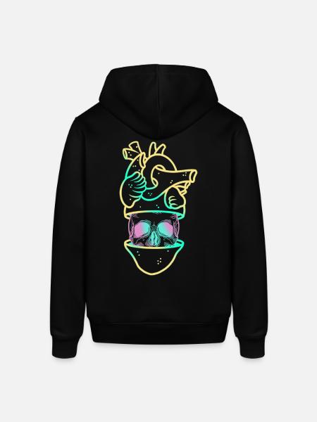 Heart Skull 3 yellow - Stanley/Stella SOUNDER Unisex Hoodie - black